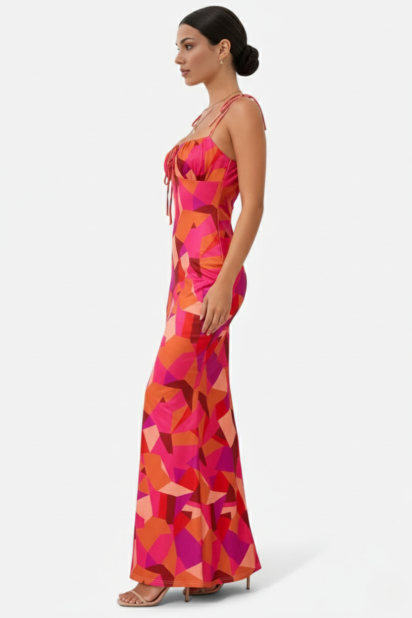 Womens Bodycon Maxi Dress with Spaghetti Straps Ruched Bodice