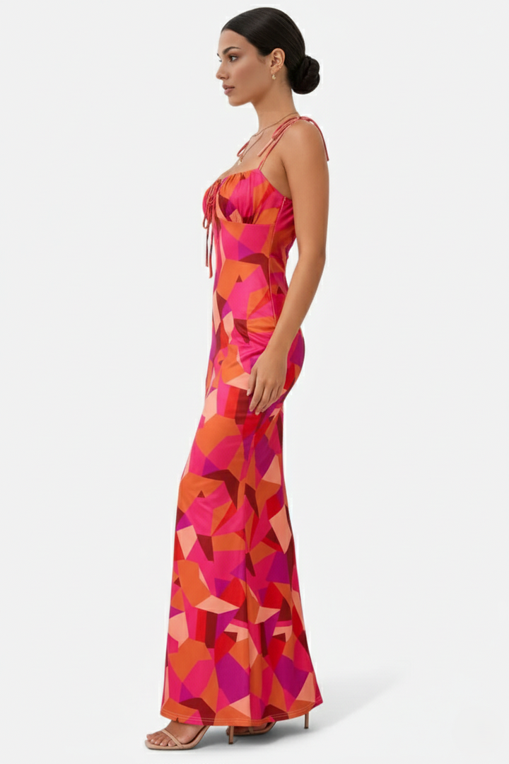 Womens Bodycon Maxi Dress with Spaghetti Straps Ruched Bodice