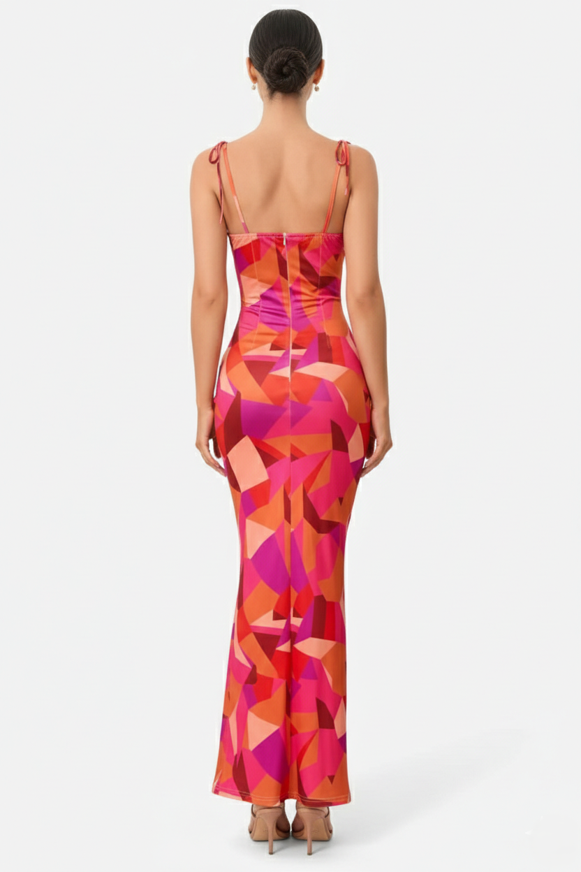 Womens Bodycon Maxi Dress with Spaghetti Straps Ruched Bodice