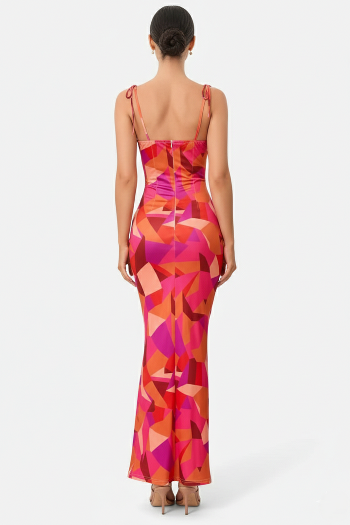 Womens Bodycon Maxi Dress with Spaghetti Straps Ruched Bodice