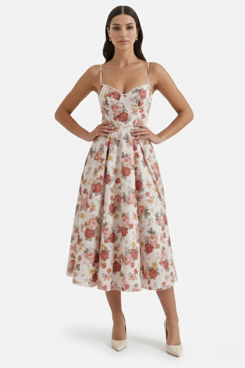 Womens Midi Dress Bustier Sweetheart Neckline Full Circle Tulle Hem