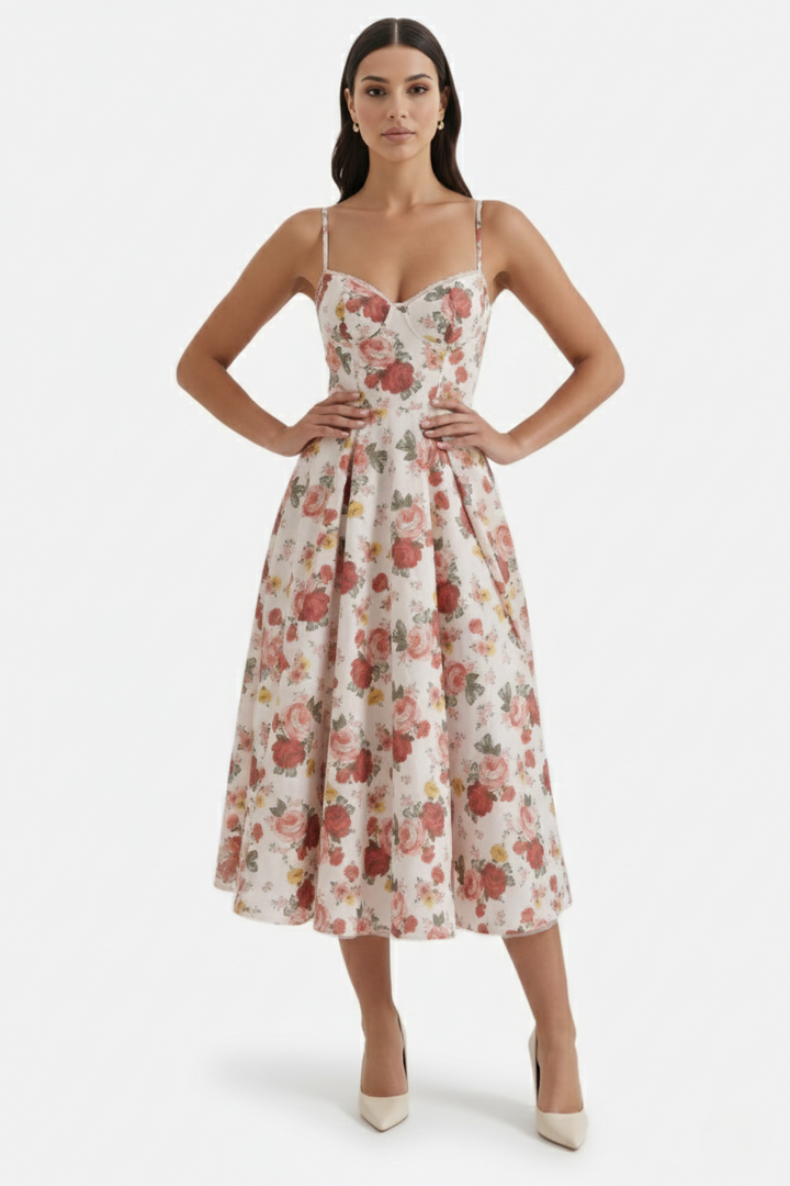 Womens Midi Dress Bustier Sweetheart Neckline Full Circle Tulle Hem