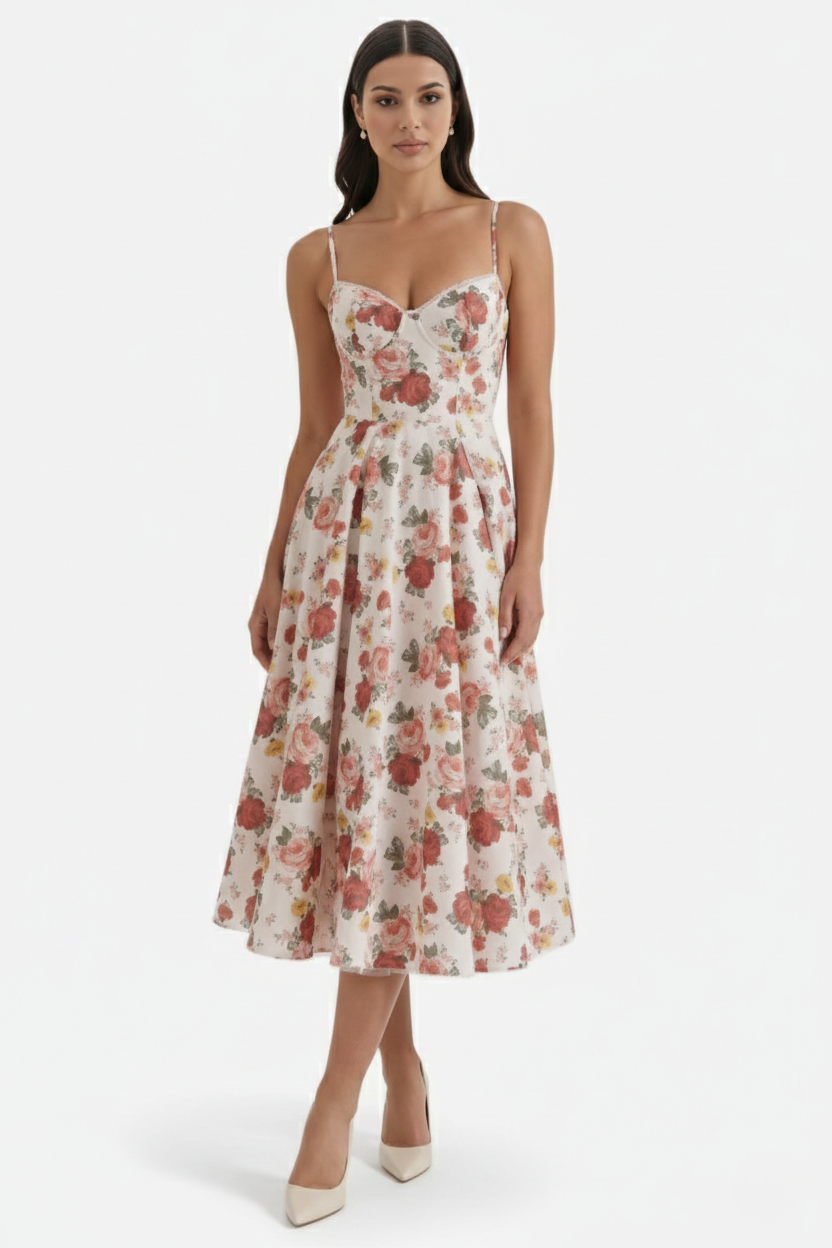Womens Midi Dress Bustier Sweetheart Neckline Full Circle Tulle Hem