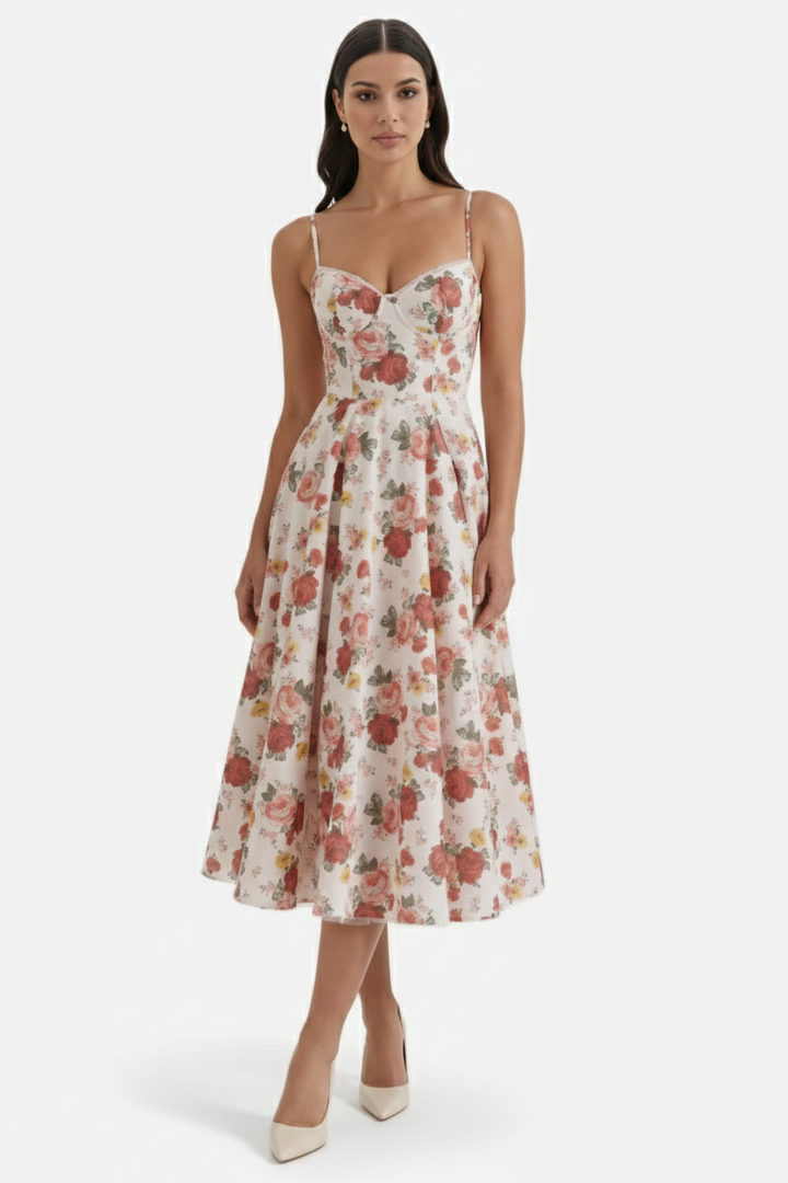 Womens Midi Dress Bustier Sweetheart Neckline Full Circle Tulle Hem