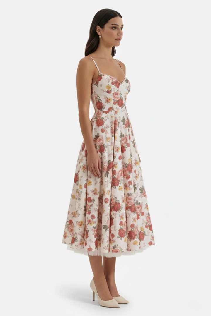Womens Midi Dress Bustier Sweetheart Neckline Full Circle Tulle Hem