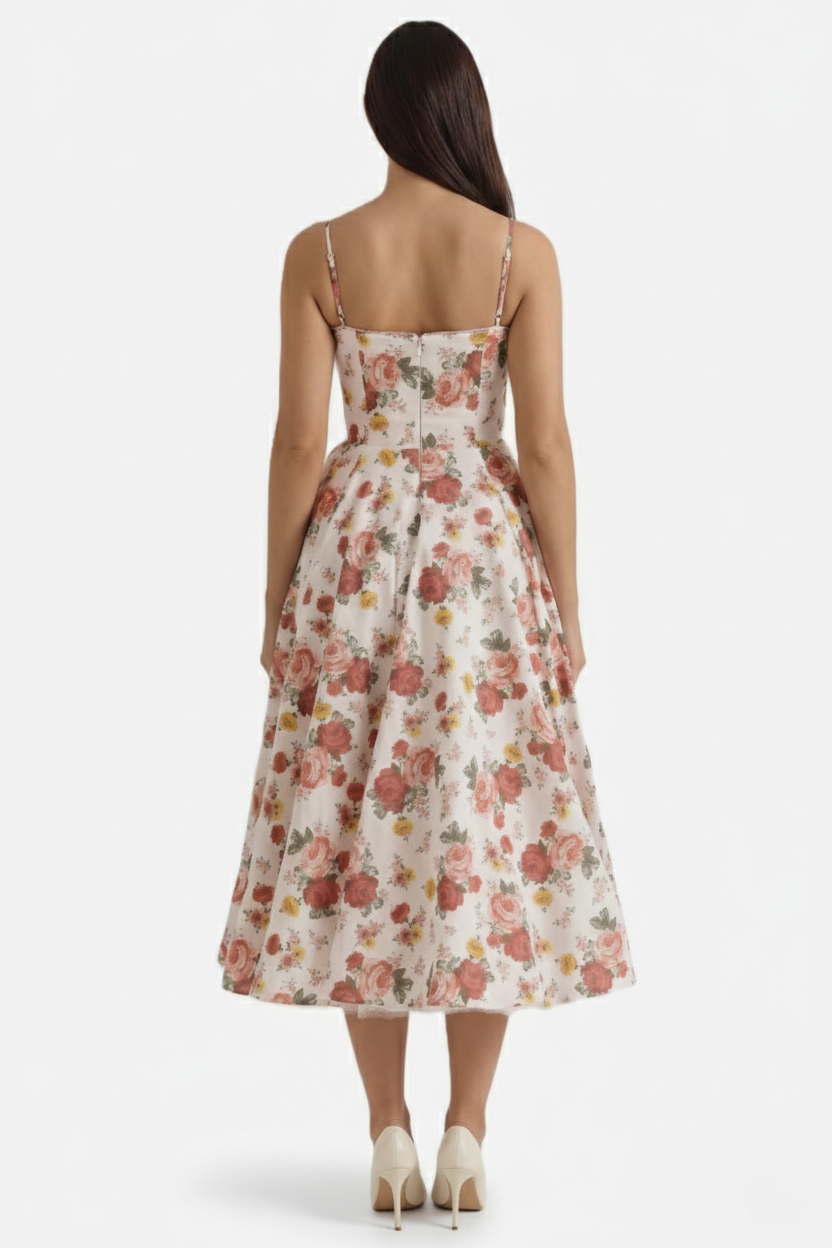 Womens Midi Dress Bustier Sweetheart Neckline Full Circle Tulle Hem