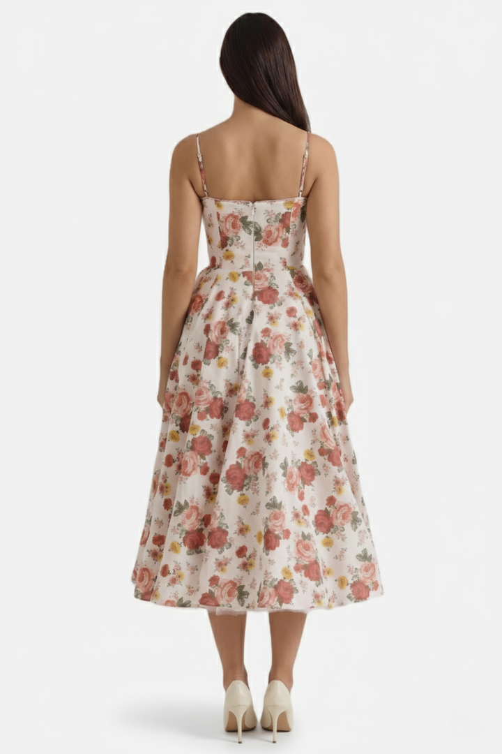 Womens Midi Dress Bustier Sweetheart Neckline Full Circle Tulle Hem