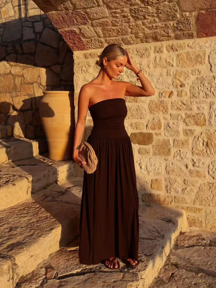 Siopie Women's Strapless Pleated Maxi Dress