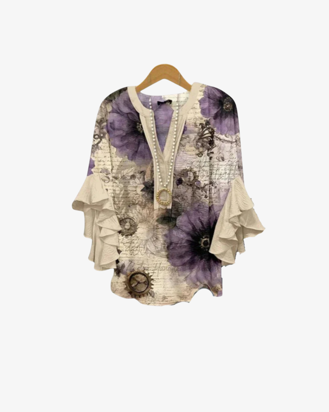 Womens Blouse Textured Fabric Ruffle Sleeve