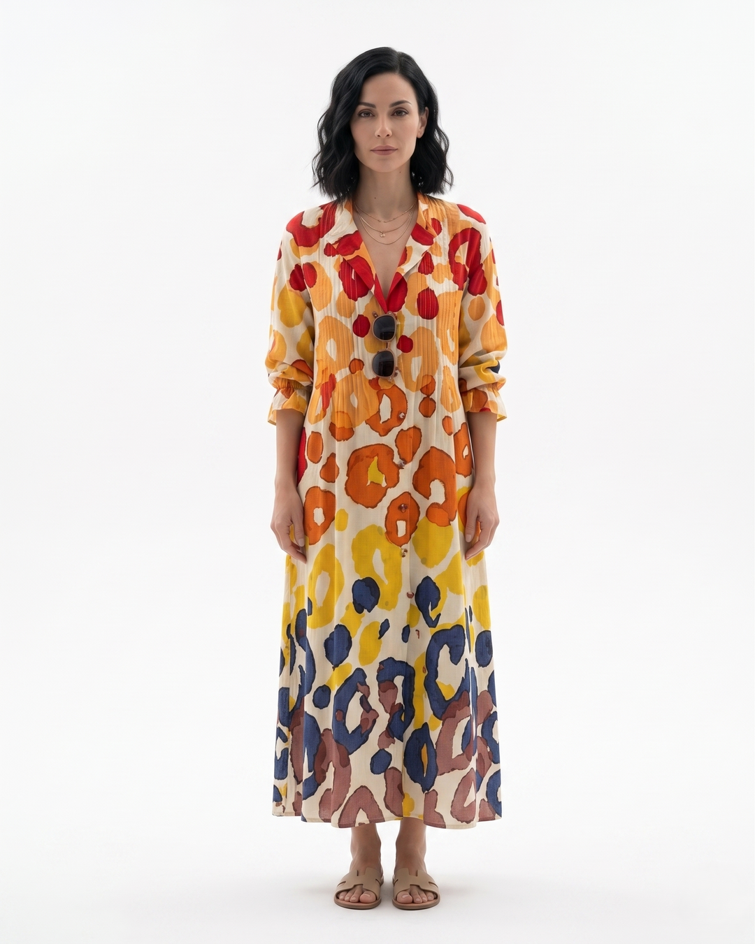 Womens Maxi Dress Button Front Printed