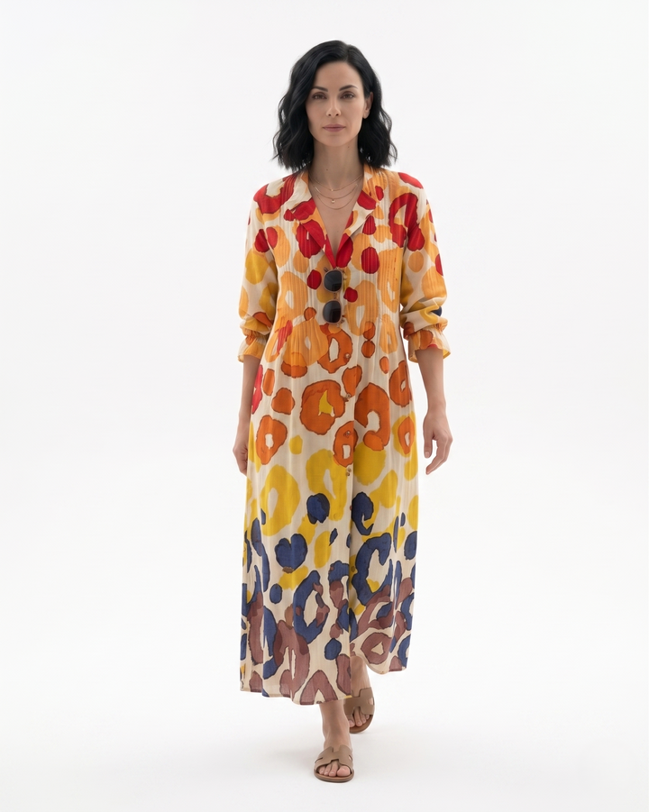 Womens Maxi Dress Button Front Printed
