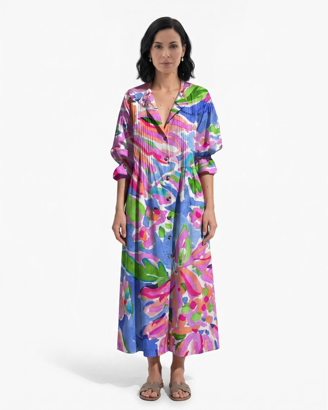 Womens Maxi Dress Button Front Printed