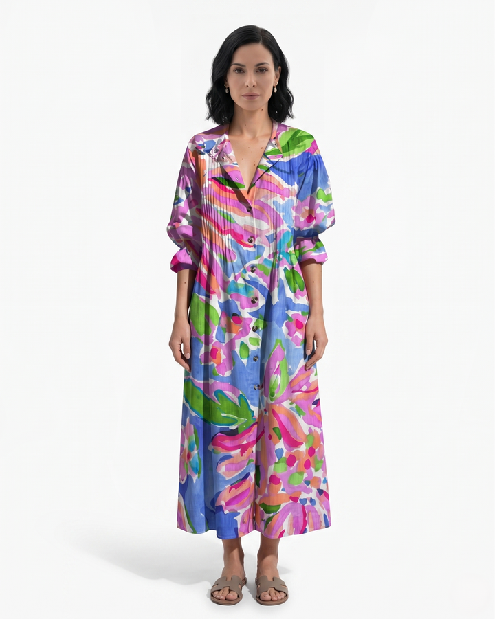 Womens Maxi Dress Button Front Printed