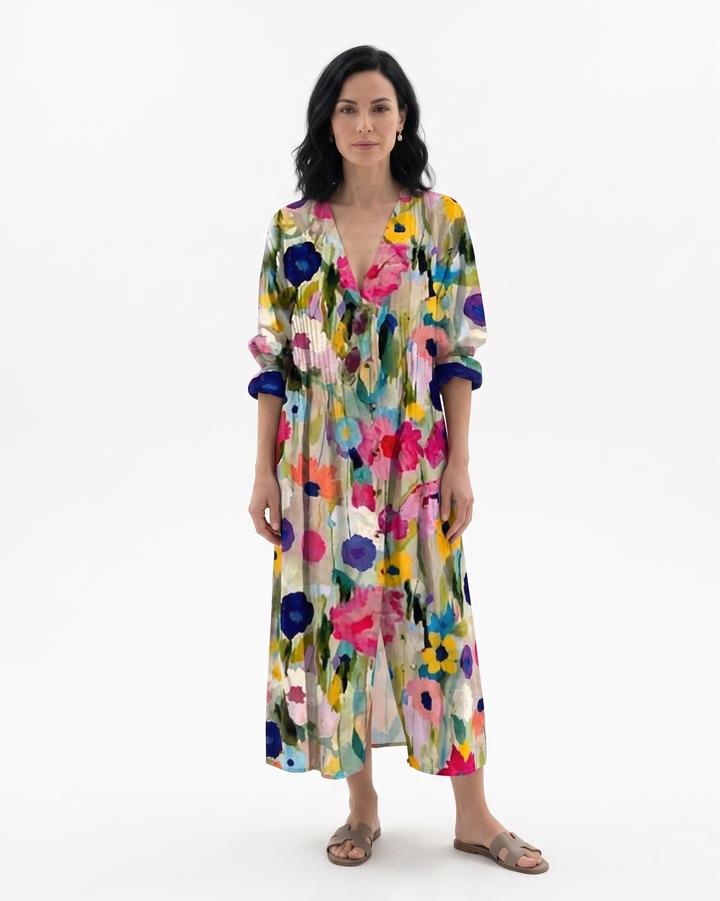 Womens Maxi Dress Button Front Printed