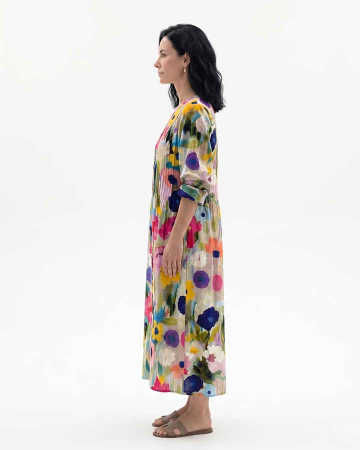 Womens Maxi Dress Button Front Printed