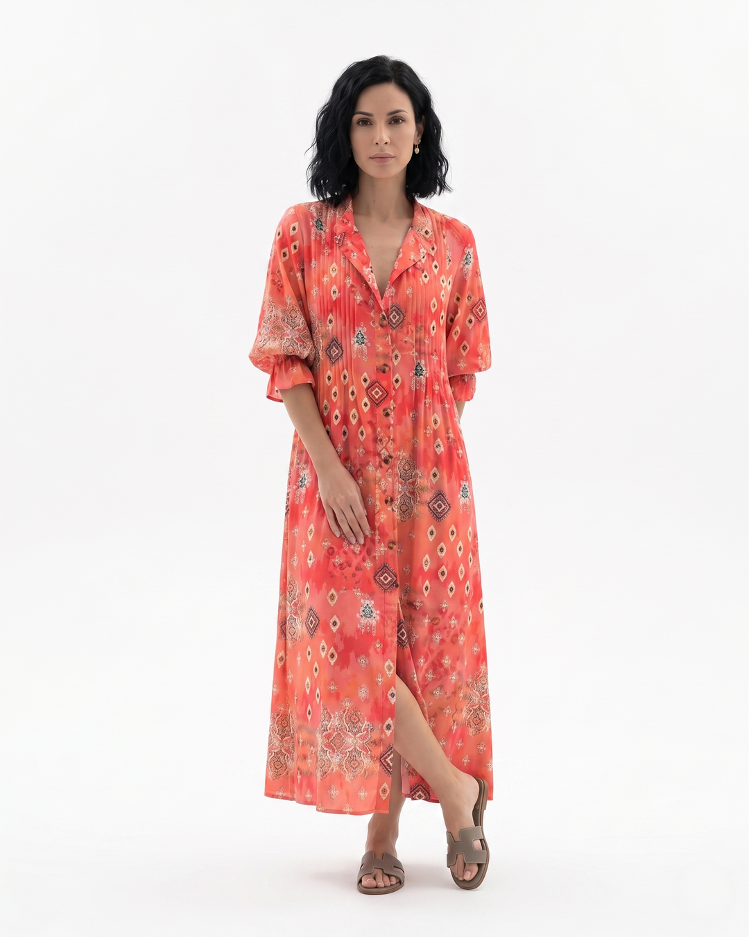 Womens Maxi Dress Button Front Printed