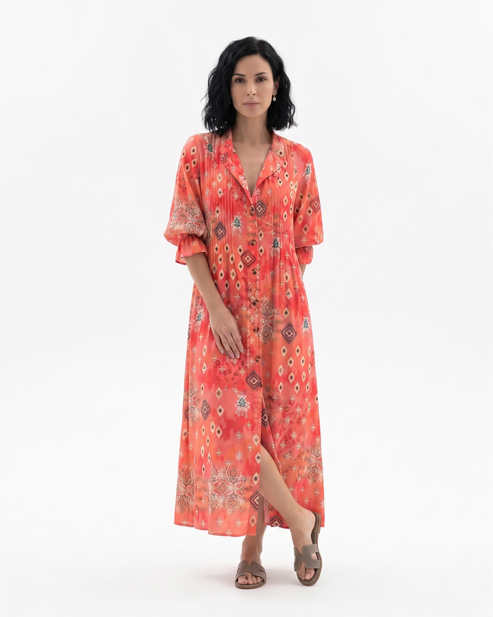 Womens Maxi Dress Button Front Printed