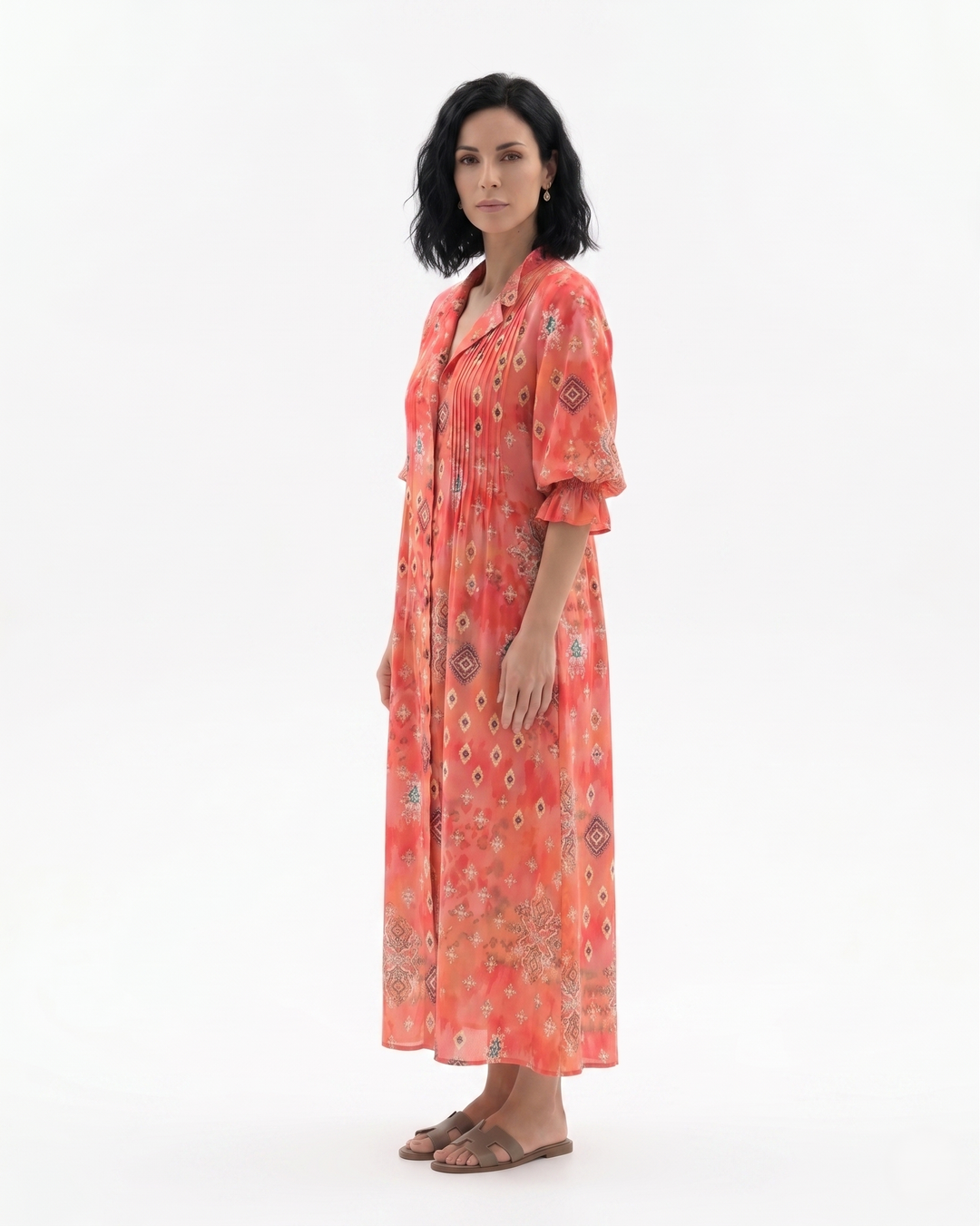 Womens Maxi Dress Button Front Printed