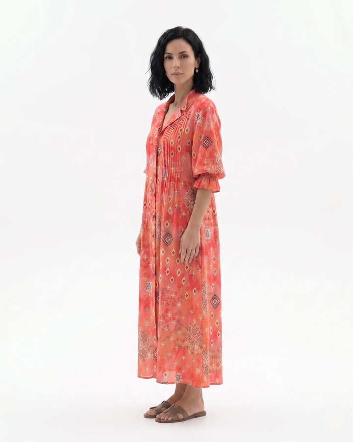 Womens Maxi Dress Button Front Printed