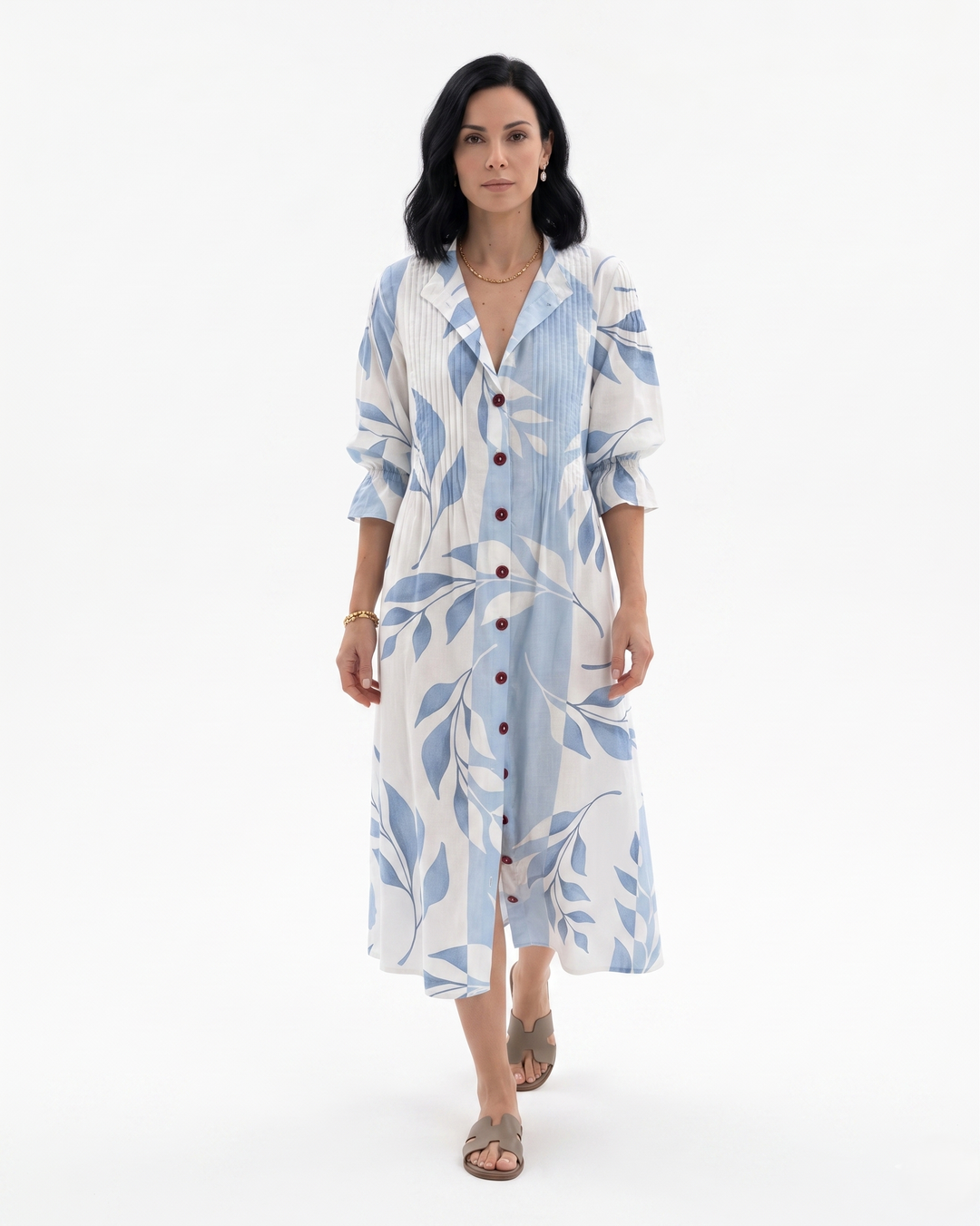 Womens Maxi Dress Button Front Printed