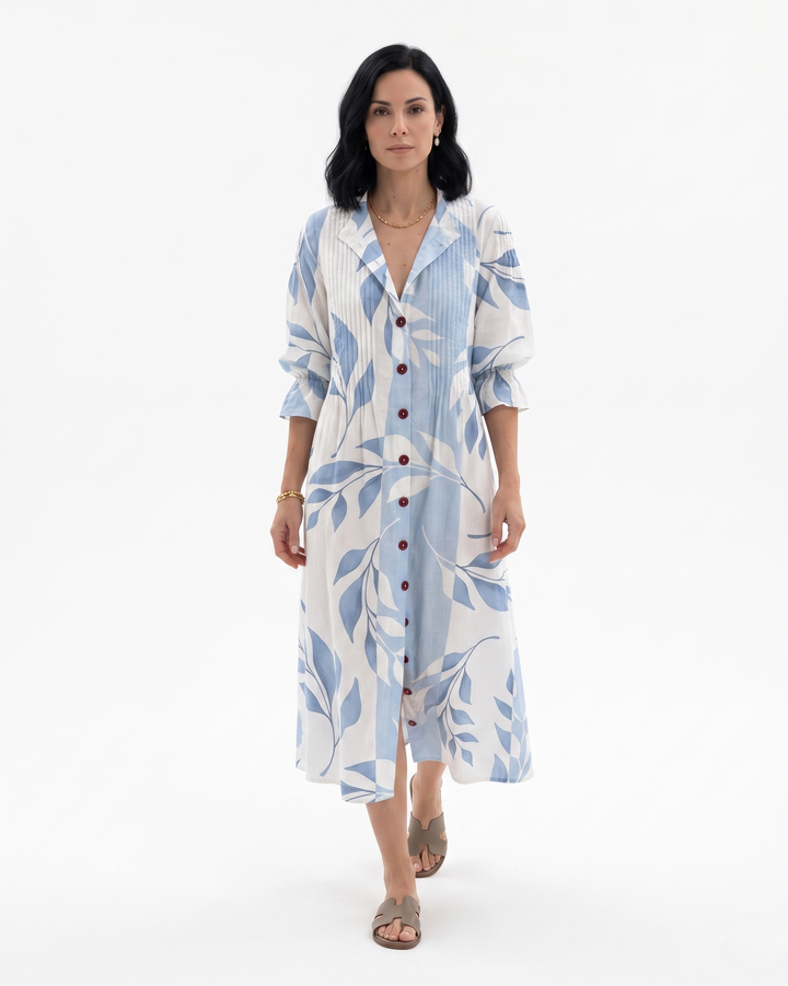 Womens Maxi Dress Button Front Printed