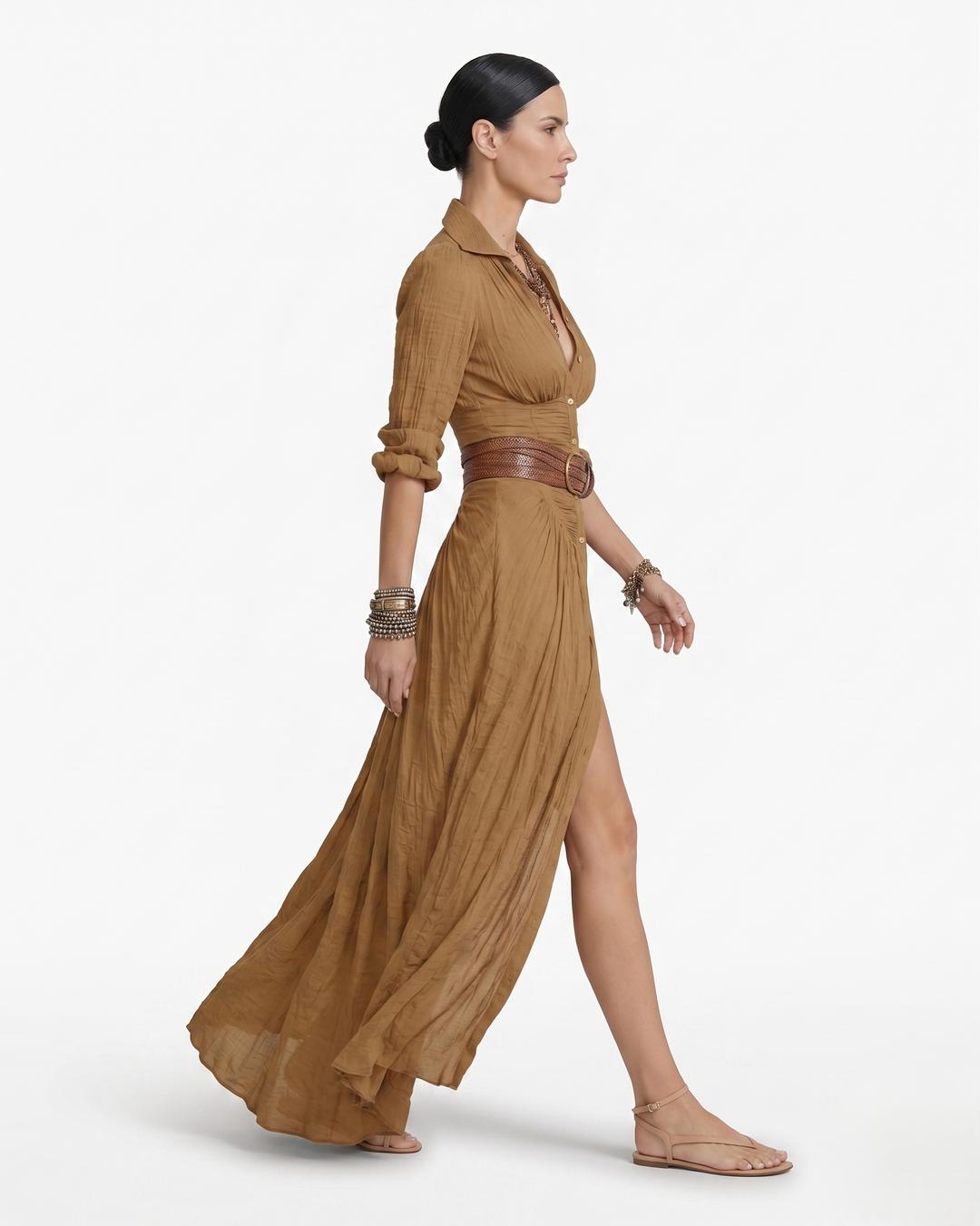 Womens Maxi Dress with Collar and Button Front