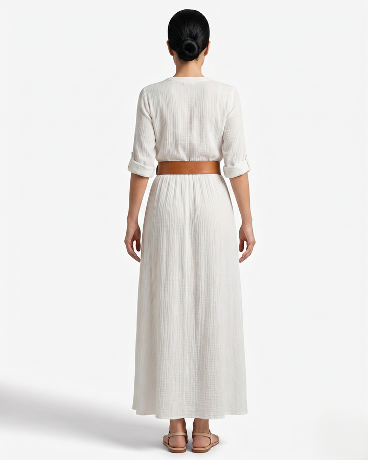 Womens Maxi Dress with Collar and Button Front