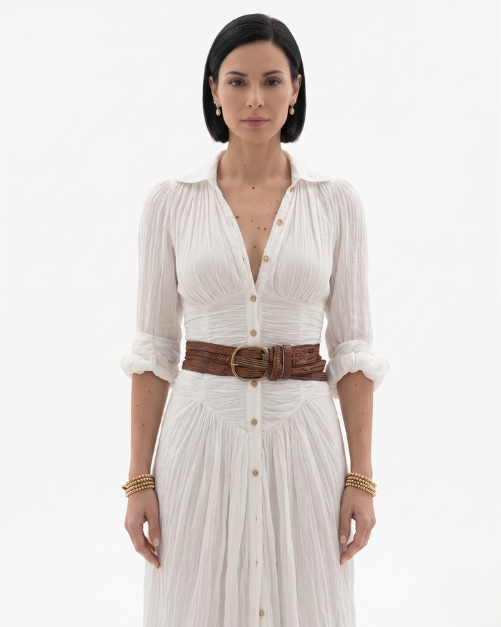 Womens Maxi Dress with Collar and Button Front