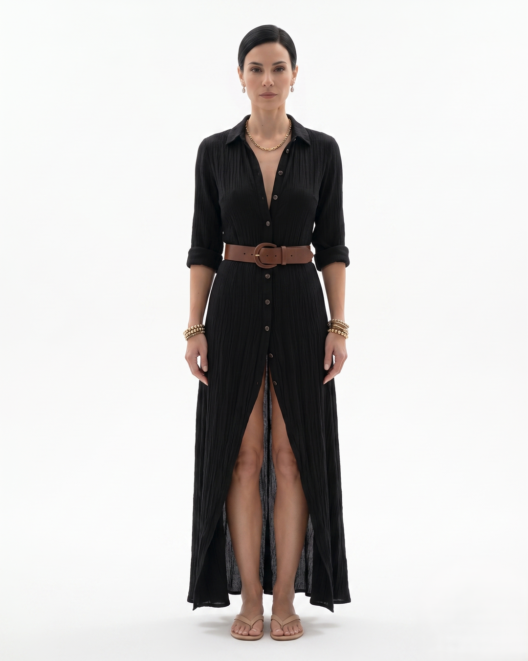Womens Maxi Dress with Collar and Button Front