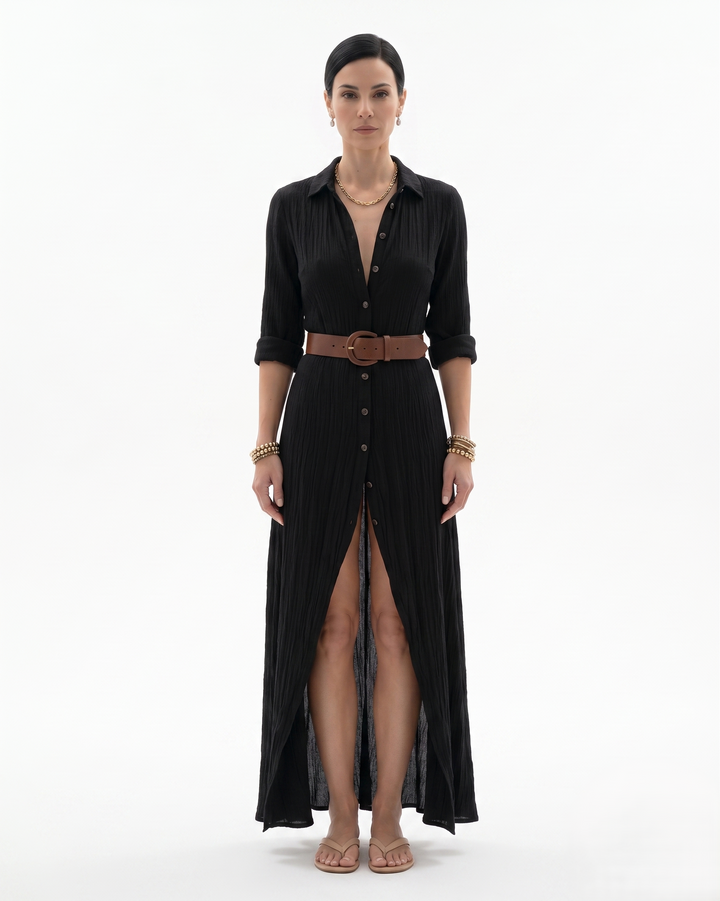 Womens Maxi Dress with Collar and Button Front