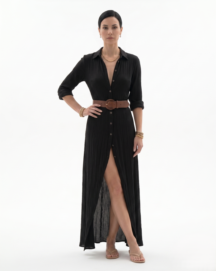 Womens Maxi Dress with Collar and Button Front