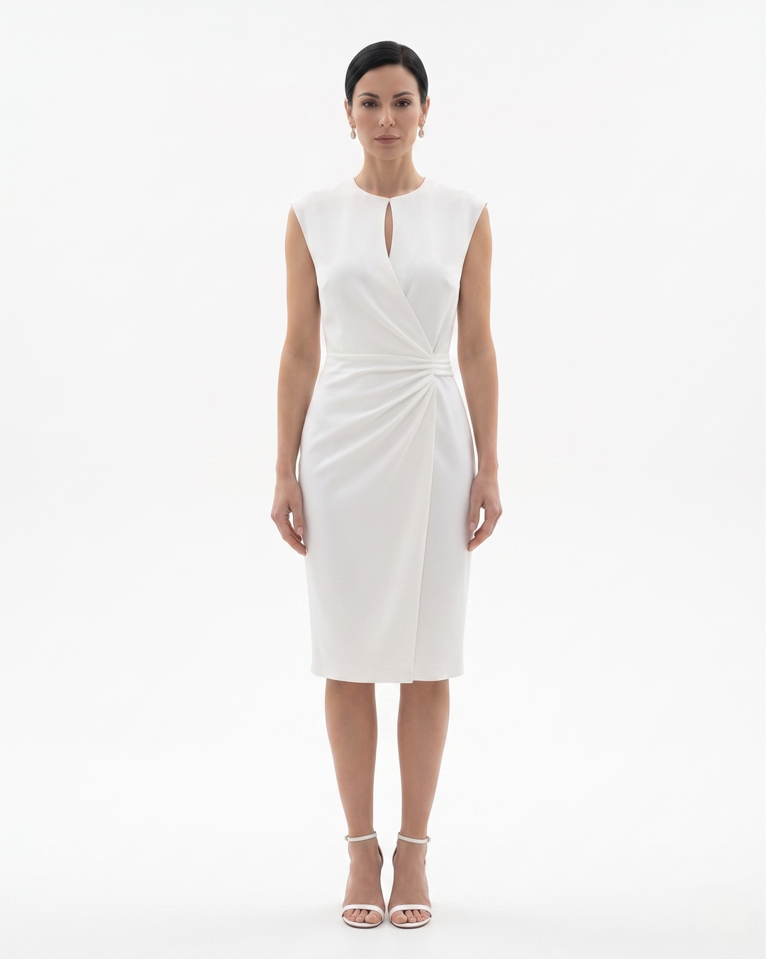 Womens Crepe Dress Draped Waist Fit