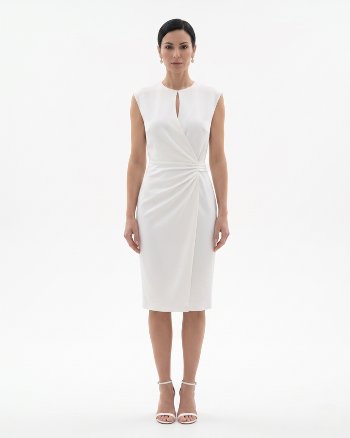 Womens Crepe Dress Draped Waist Fit
