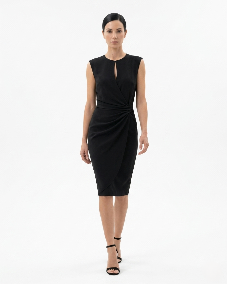 Womens Crepe Dress Draped Waist Fit