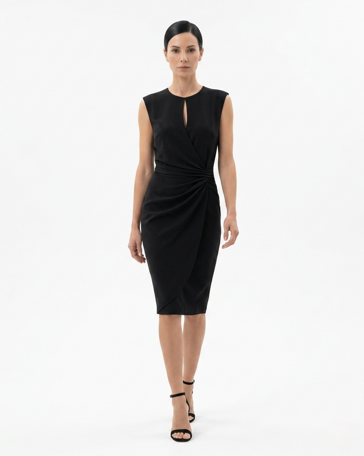 Womens Crepe Dress Draped Waist Fit