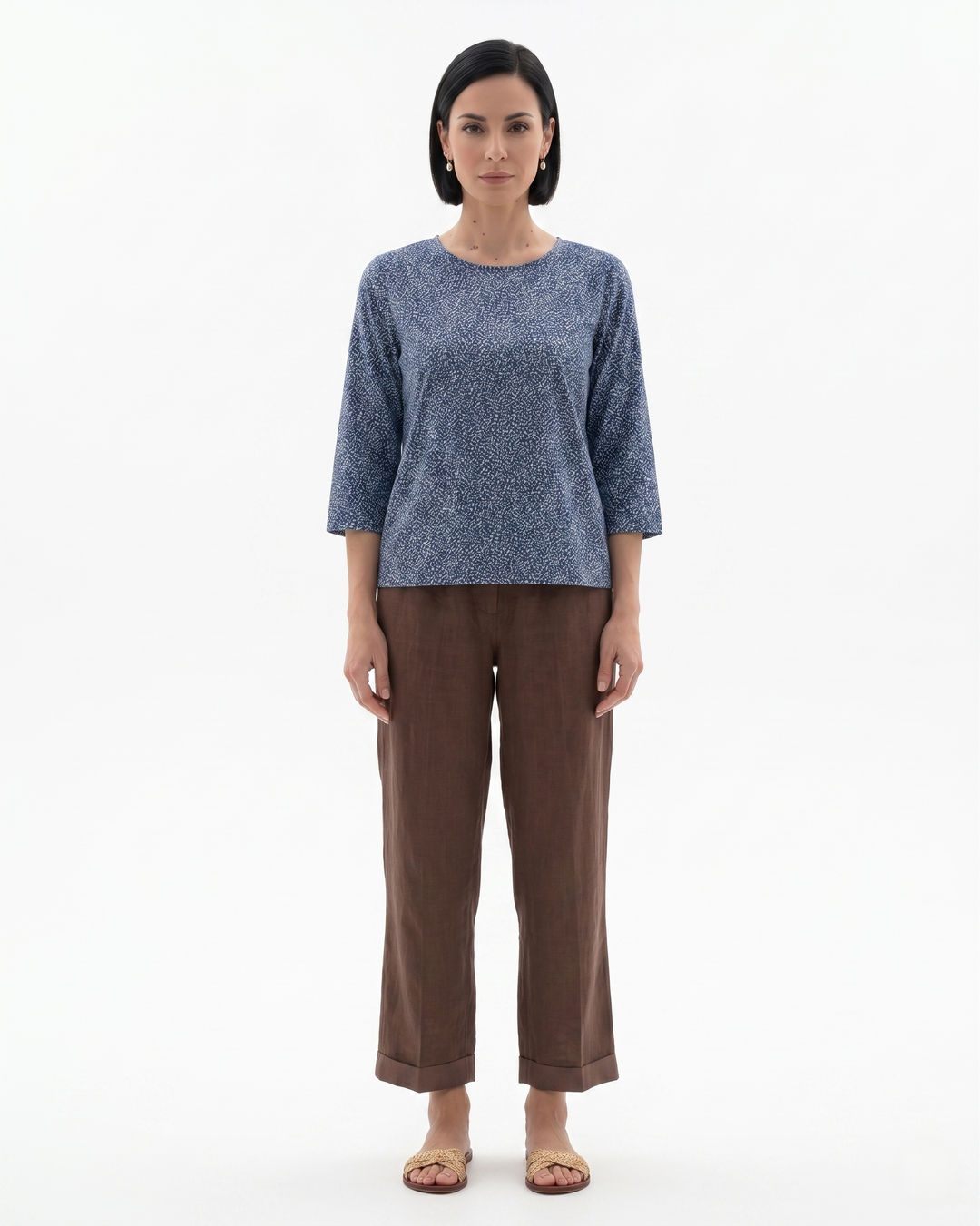 Womens Cropped Trousers Linen Blend Relaxed Fit
