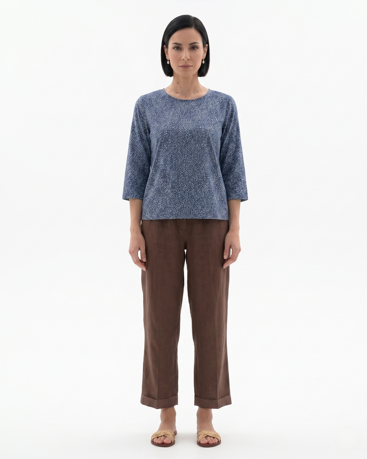 Womens Cropped Trousers Linen Blend Relaxed Fit