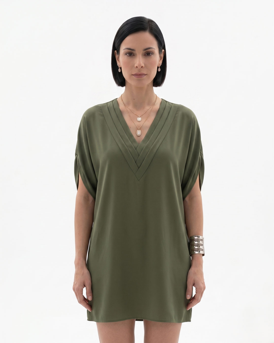 Womens Shift Dress Draped V-Neck Lightweight - Clovrio