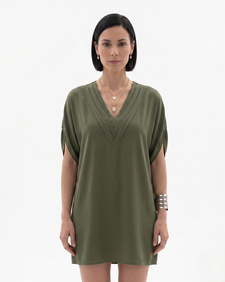 Womens Shift Dress Draped V-Neck Lightweight - Clovrio