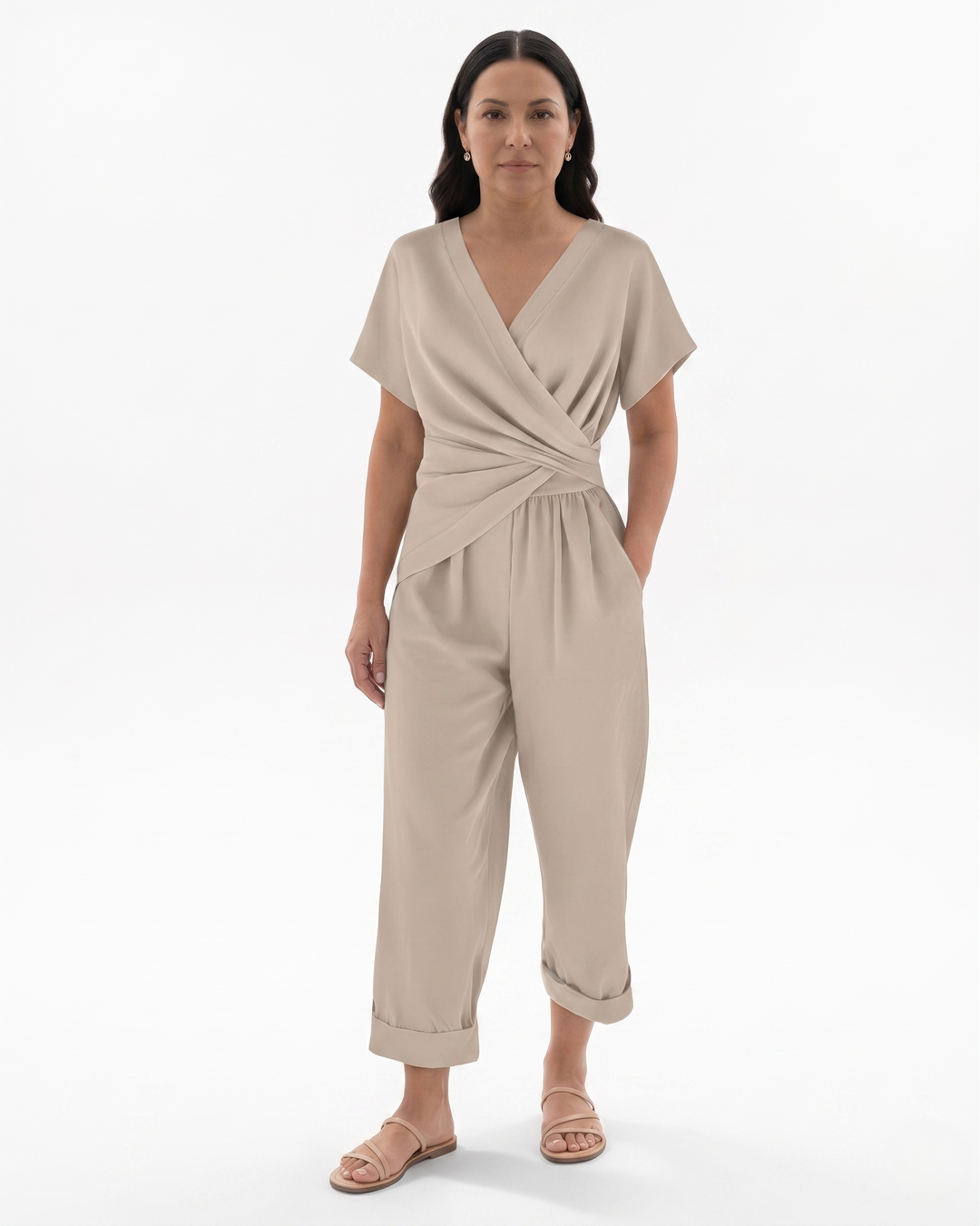 Womens Two-Piece Set Draped Wrap Relaxed Fit - Clovrio