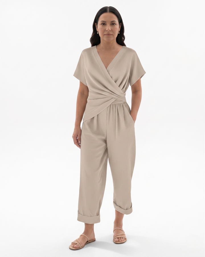 Womens Two-Piece Set Draped Wrap Relaxed Fit - Clovrio