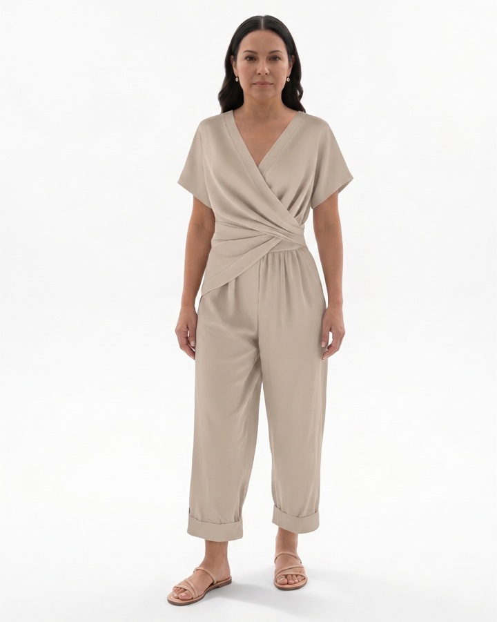 Womens Two-Piece Set Draped Wrap Relaxed Fit