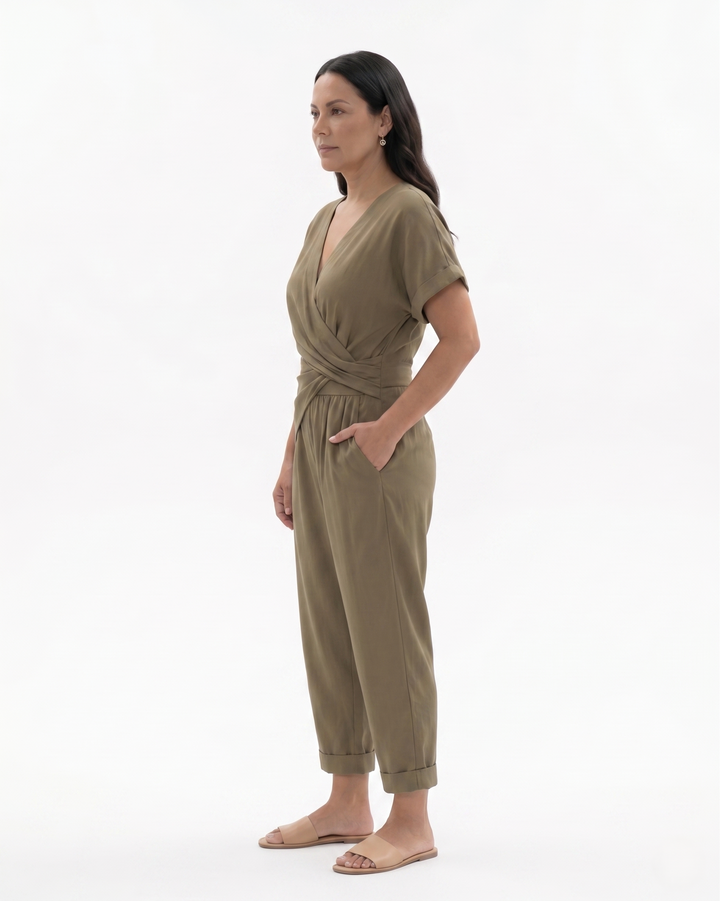 Womens Two-Piece Set Draped Wrap Relaxed Fit