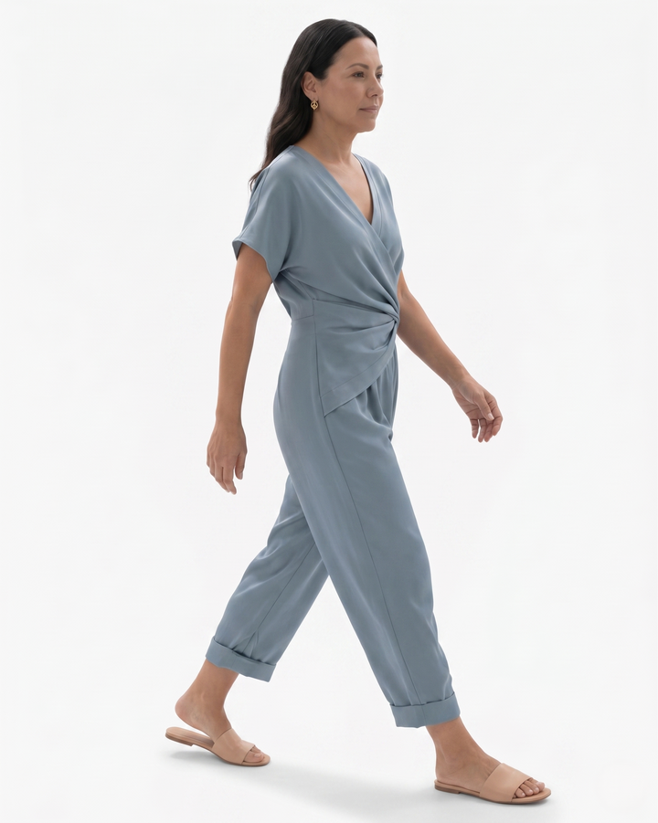 Womens Two-Piece Set Draped Wrap Relaxed Fit