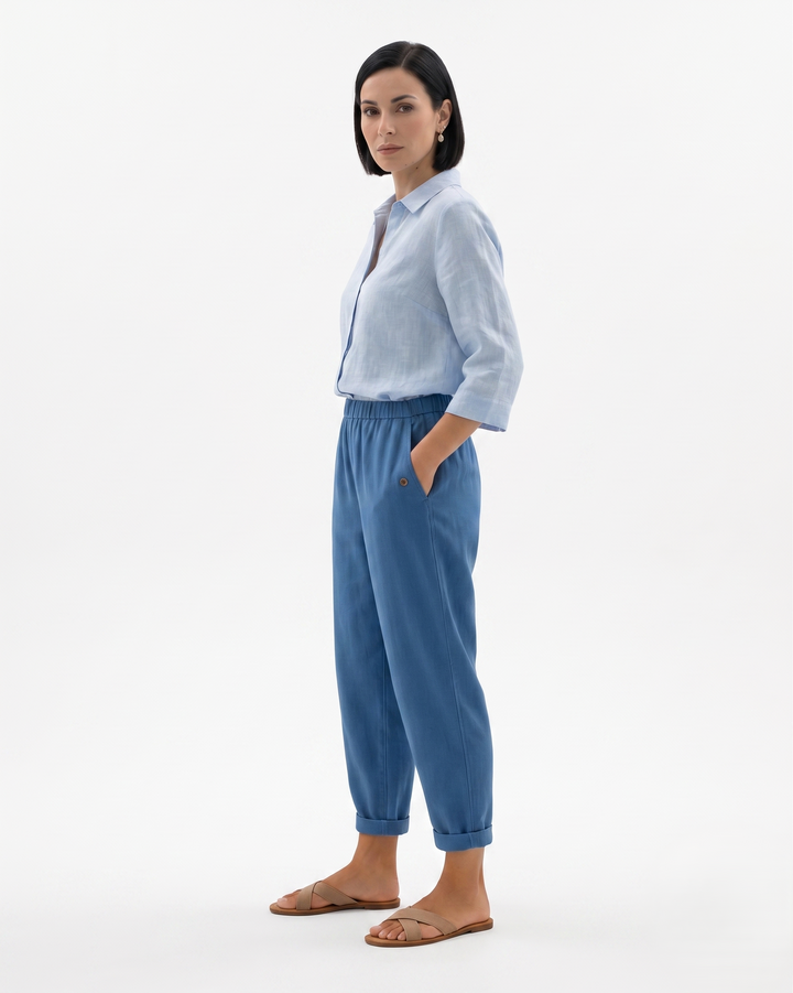 Womens Tapered Trousers with Elastic Waist