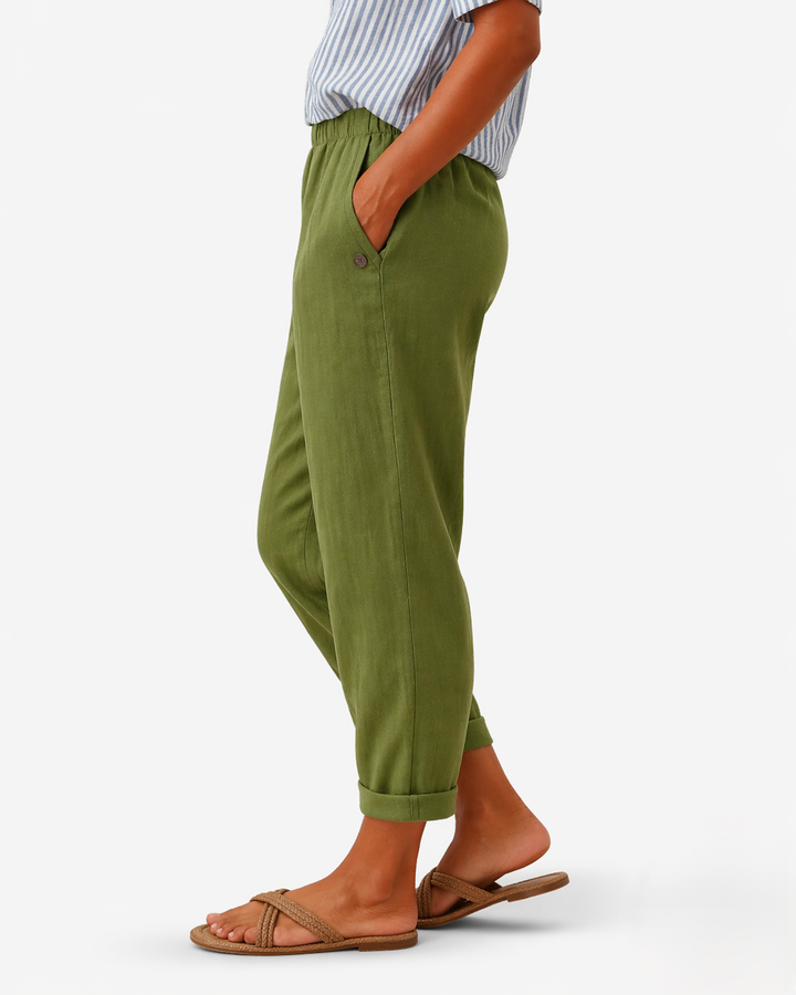 Womens Tapered Trousers with Elastic Waist