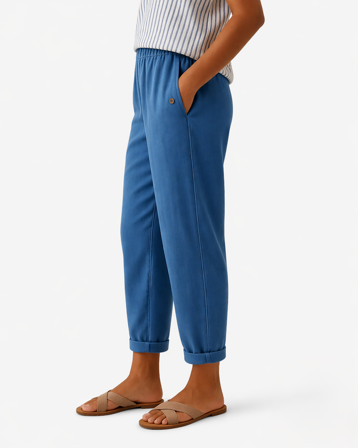 Womens Tapered Trousers with Elastic Waist