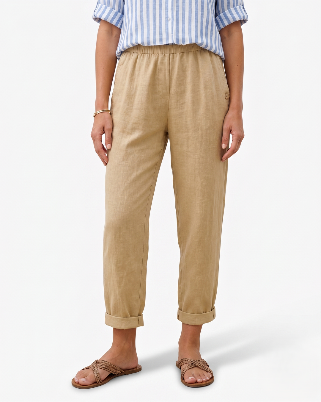Womens Tapered Trousers with Elastic Waist - Clovrio
