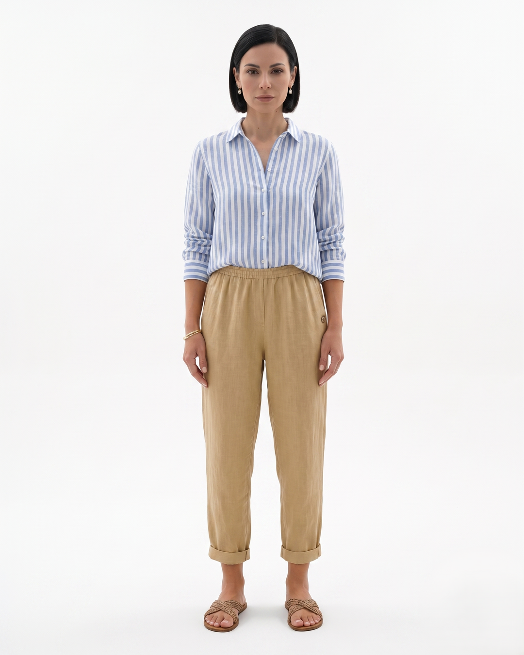 Womens Tapered Trousers with Elastic Waist