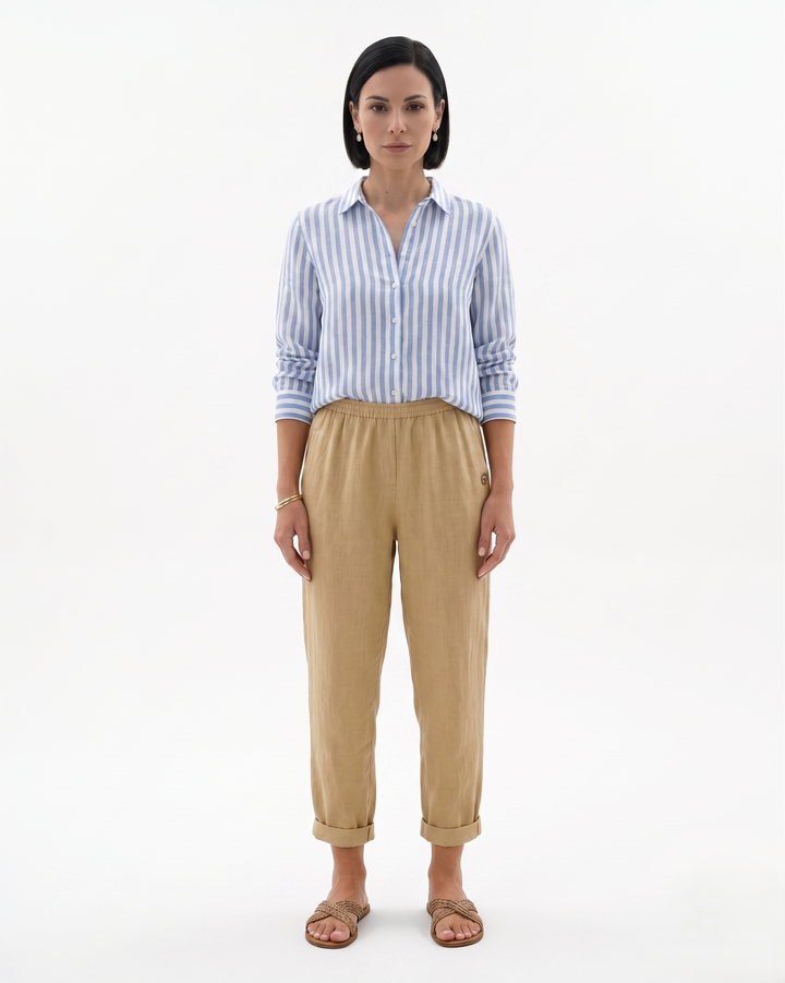 Womens Tapered Trousers with Elastic Waist